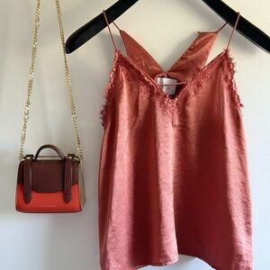 3/$18 JOA Rust Lace Satin Camisole Top Feminine Romantic Resort Top Sz.S